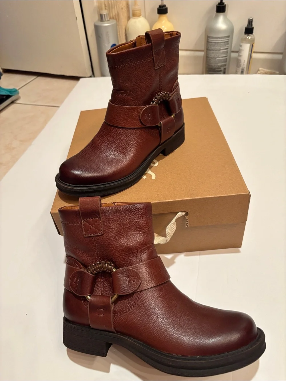 NWT Zodiac Women's Brown Leather Mid-Calf Harness Boots Fiera cognac 6 soft